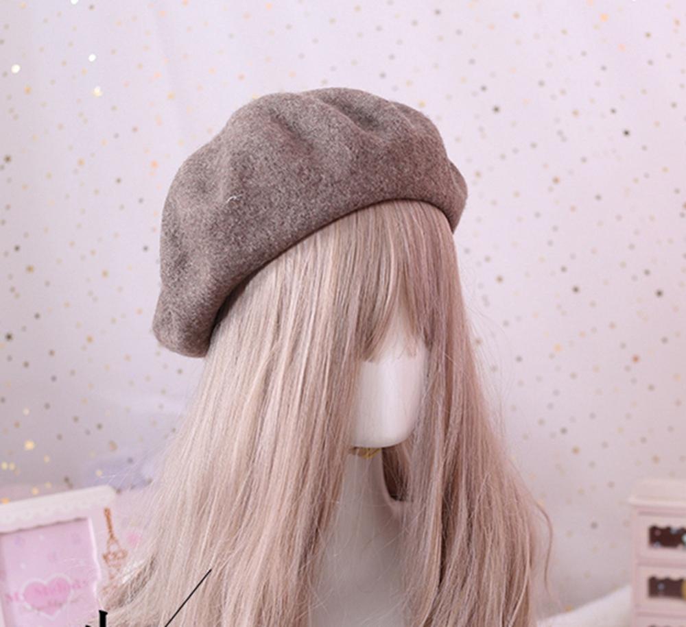 Solid Color Wool Beret for Women Girls Winter Autumn Beanit Hat: Multi