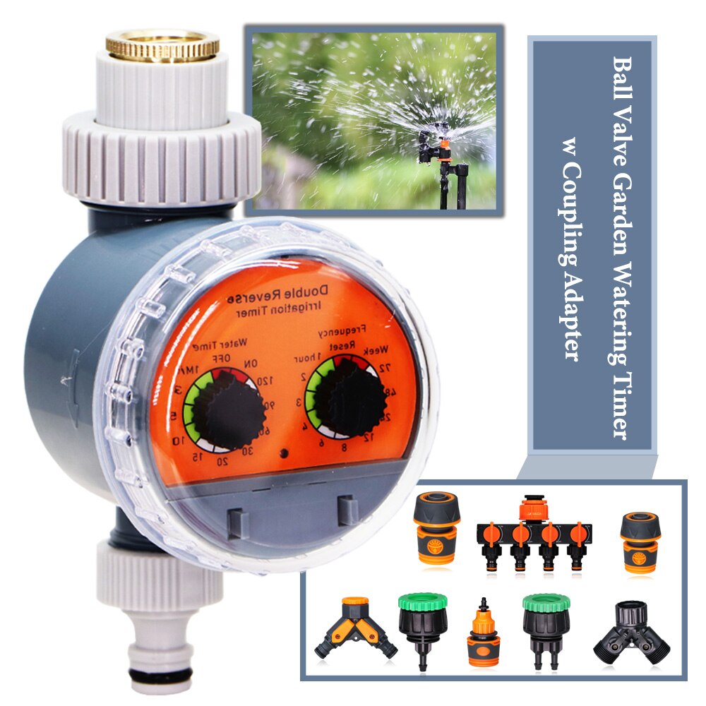 Ball Valve Garden Water Hose Timer w Coupling Adapter for 1/4 1/2 3/4'' Tap Outdoor Waterproof Smart Home Irrigation Controller