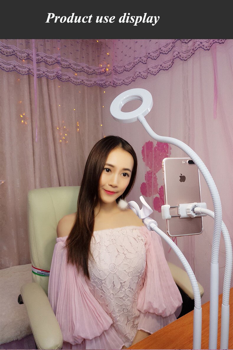 Selfie Flash-Ring Licht + Handy Halter 24 LED Kamera Lange Arm USB Clip Auf USB10-Level Helligkeit: WHITE