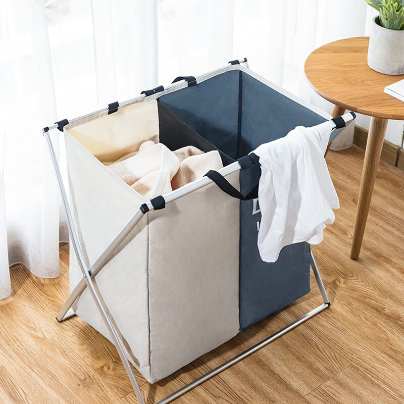 X-shape trois grille maison panier à linge trieur pliable panier à linge organisateur imprimé pliable panier à linge grand