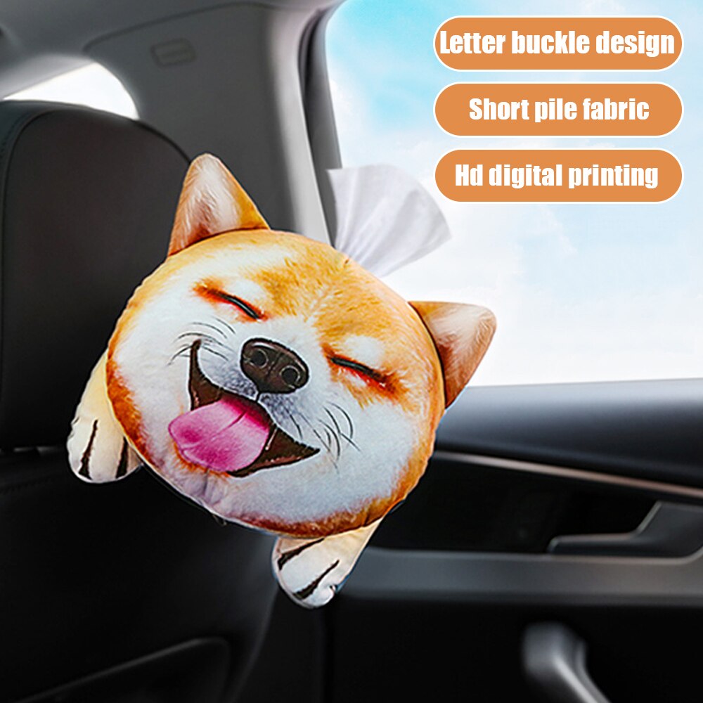 Boîte à mouchoirs créative 3D, chien de dessin animé mignon modélisation de voiture accoudoir siège pare-soleil porte-mouchoir pour chambre à coucher bureau décor