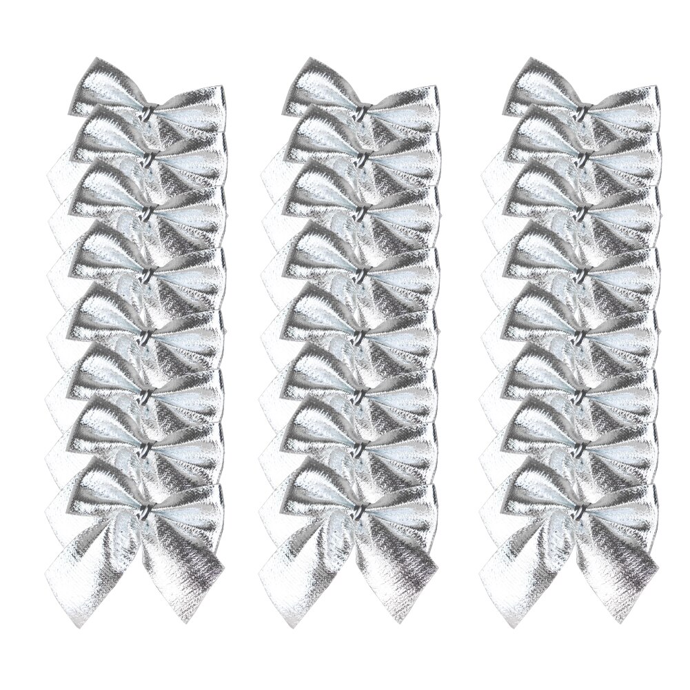 24 stuks festivaldecoratie klein ornament jaar hangende strikken krans feest thuis bar accessoires kerstboom strik: Zilver