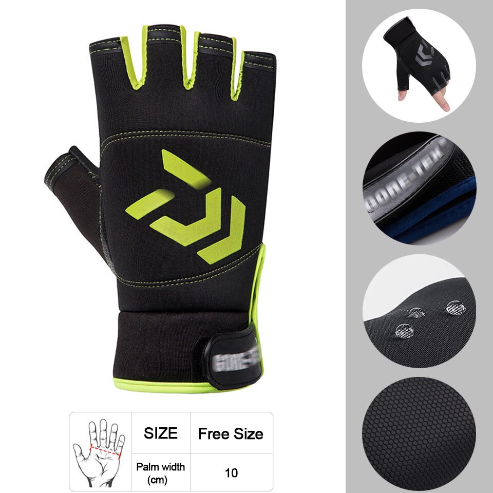 Männer Angeln Handschuhe Im Freien Nicht-slip Angeln Schutz Handschuhe Drei Finger Cut Sport Halbe Finger Handschuhe Angeln Wasserdicht: Type C Green