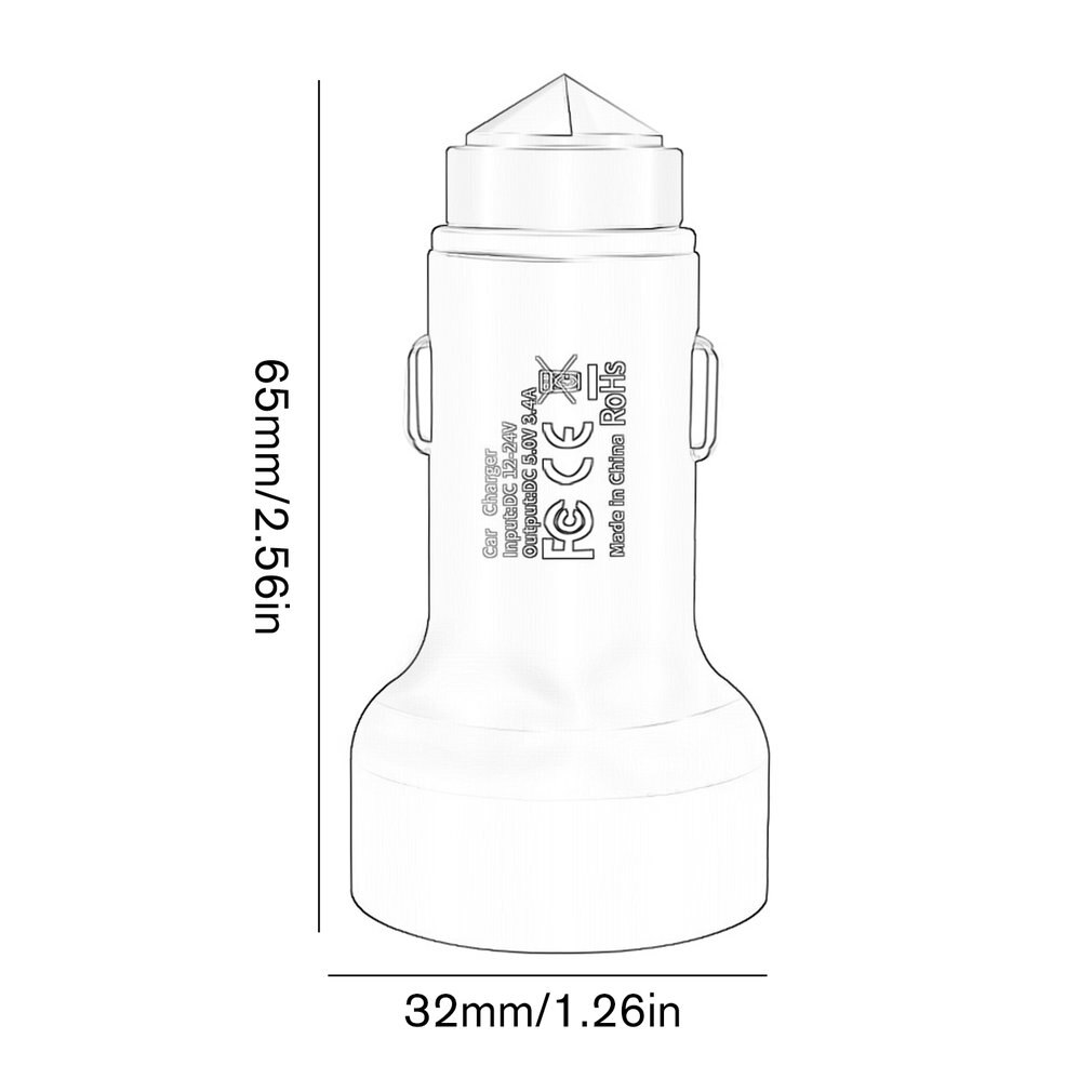 Mini cargador de coche 3.4A doble USB metálico martillo de seguridad cargador de coche de aleación de aluminio cargador de coche con pantalla Digital