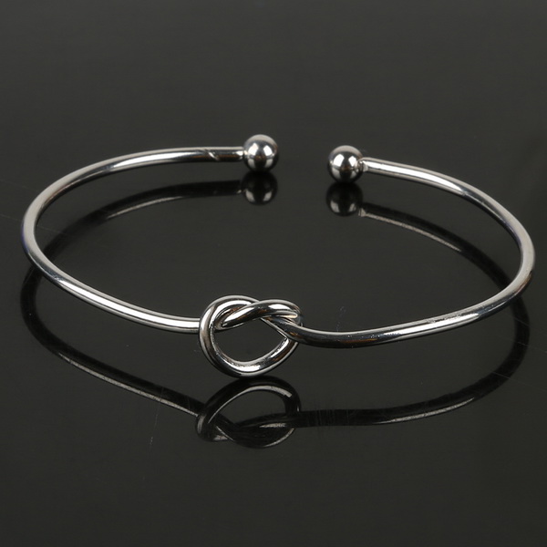 Pulseras de con nudo para hombre y mujer, brazaletes de pareja de hierro y Metal, 2 uds., , amuleto de corazón, joyería: Rhodium