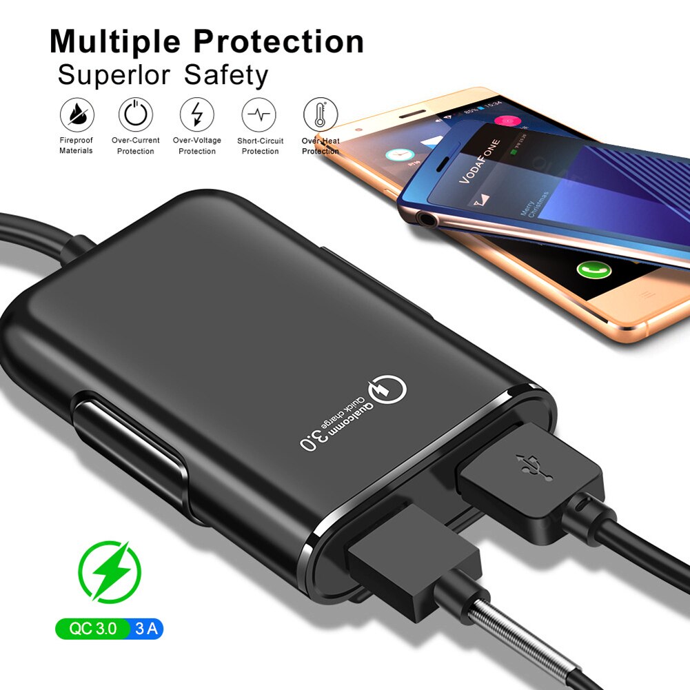 Quick Charge 4 In1 Usb 3.0 Car Charger Universele Usb Snelle Adapter Voor Mpv Auto Smart Telefoon Snelle Auto mobiele Telefoon Oplader