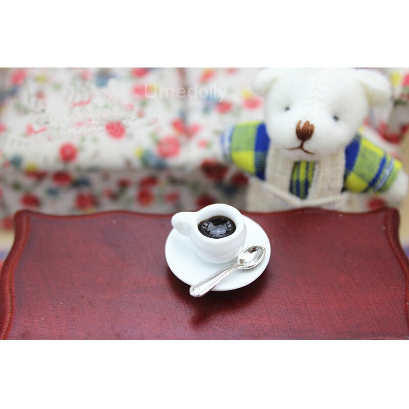 1 Set Mini 1/12 Dollhouse Miniature Coffee Cup + Spoon for 1/6 Blyth BJD Doll Food Drinks Pretend Play Kitchen Toy