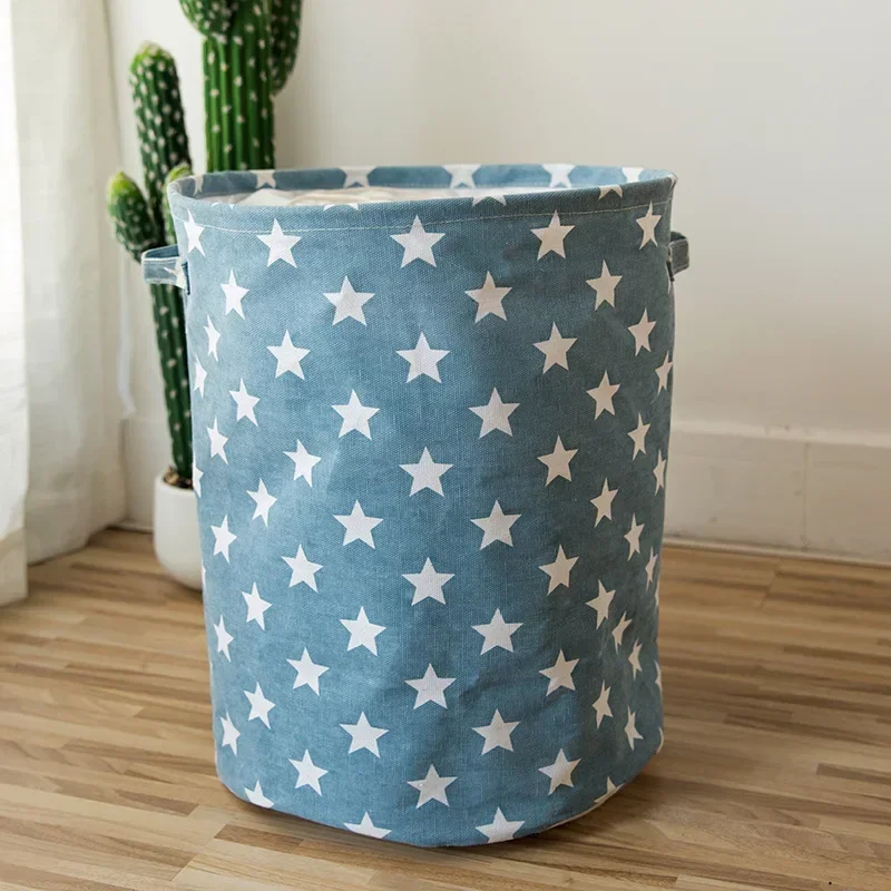 Faltbarer Stern-Wäschekorb für Spielzeug, Baumwollleinen, Aufbewahrungseimer, Tasche, zusammenklappbarer Organizer für schmutzige Kleidung Ich bin Haushalt, 35 x 45 cm: Blau