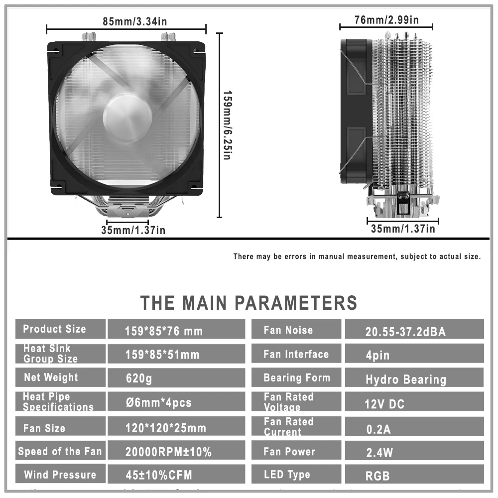 Processor Cooler For Lga -V3/1366/1151/1700 AM4 AM3 4 Heat Pipes Cpu Cooler 4PIN Fan Heatsink IWONGOU Radiatier Ventilador