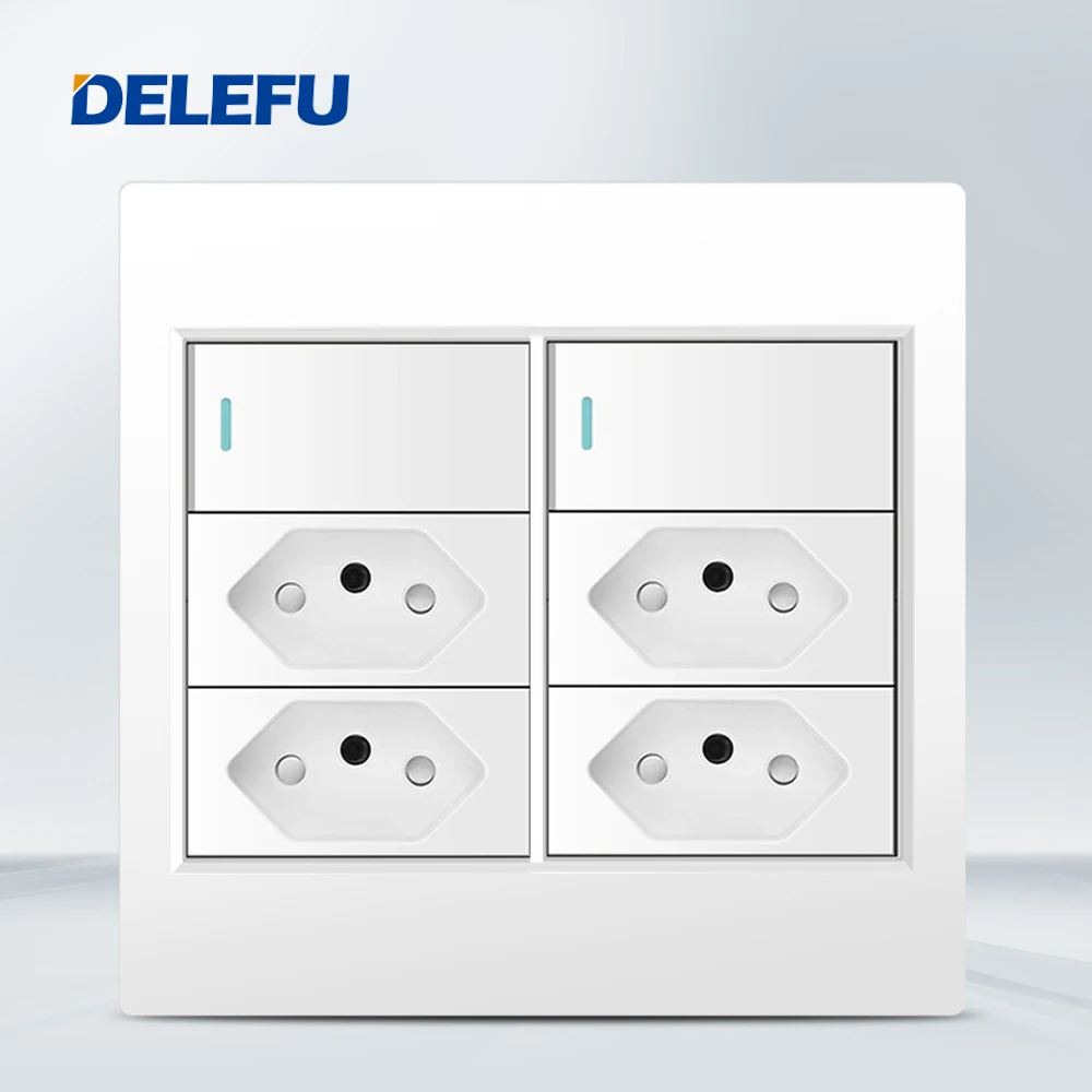 DELEFU 4x4 Fireproof PC Panel Brazil Standard Outlet Double USB Type C Wall Power Socket Light Switch Office White 10A 20A: 6.0M / GRAY