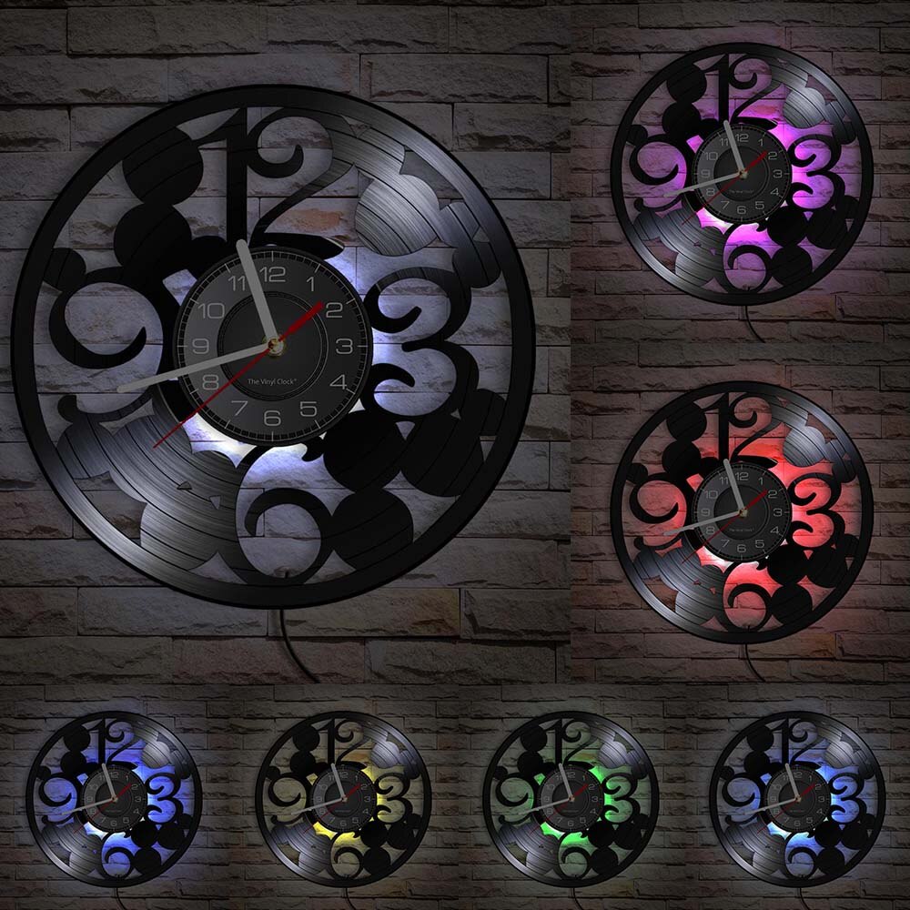 Large Numbers Wall Clock Contemporary Kitchen Wall Clock Made Out Of Real Vinyl Record Big Numbers Simple Abstract Clock: With LED