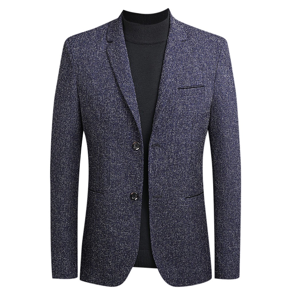 Autumn Suit Blazer Formal Business Male Spring Men's Coat Solid Color Blazer Long Sleeve Lapel Casual Fits#A3: Blue / XL