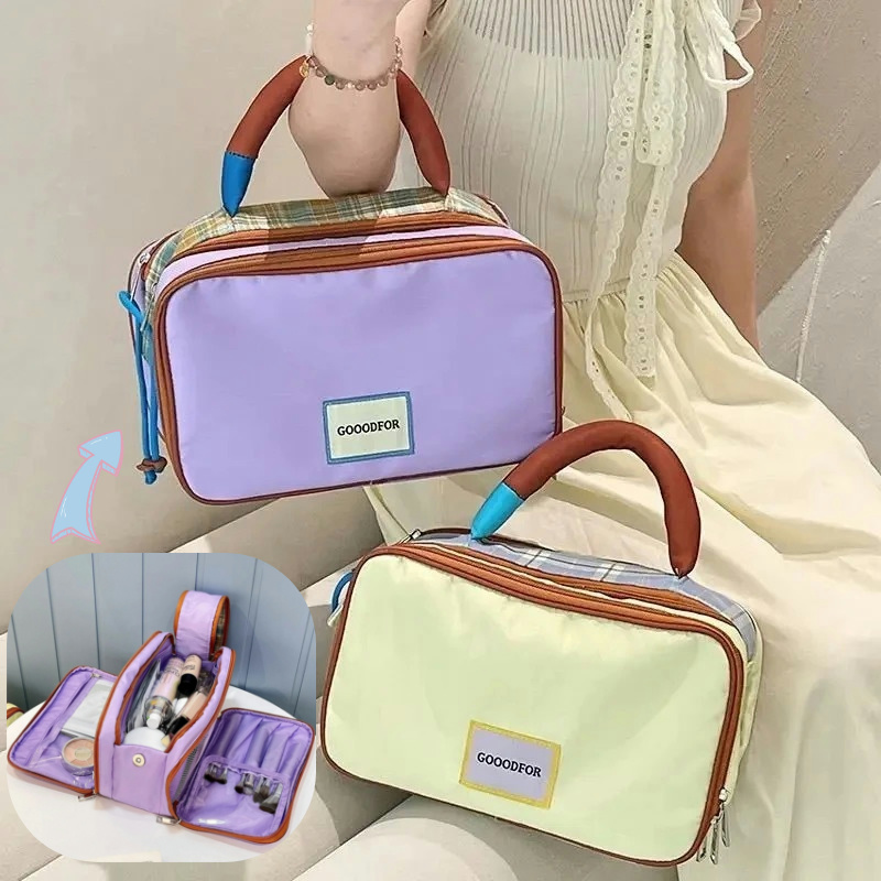 Makeup Bag With High-end Contrast Color Hand-held Makeup Bag Large Capacity Oxford Cloth Toiletry Bag Cosmetic Toiletry Bag