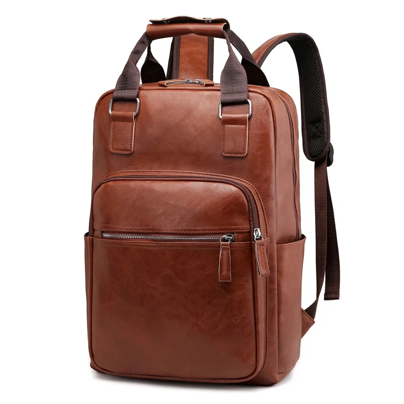 black work backpack PU leather bag man shoulder bags Waterproof male backpack 15.6 inch laptop computer bag boys school backpack: Clear