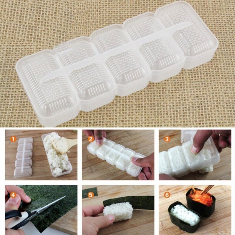 Diy sushi mögel japansk rulle sushi maker 5 rullar tillverkare non stick press bento diy verktyg kök bakning prylar