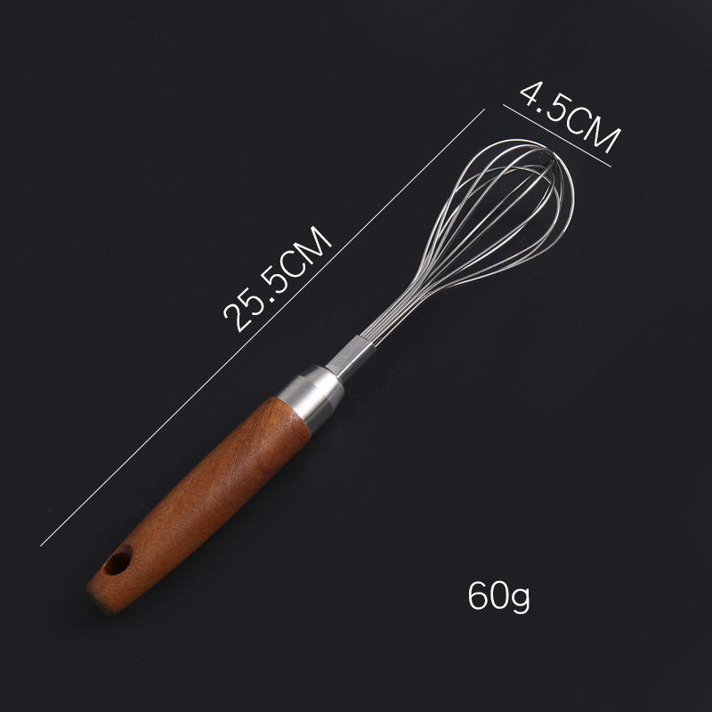 Batedor de ovos de aço inoxidável 304, misturador manual, creme de ovo, leite em pó, ferramenta de cozimento, cabo de madeira, sensação boa: Chocolate