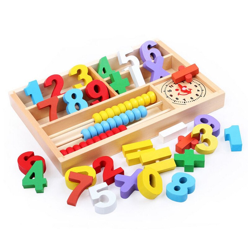 Baby Early Education Toys Montessori Box Digital Clock Math Toy Number digital Counting Wood Stick Kids Toy: Multi math Box