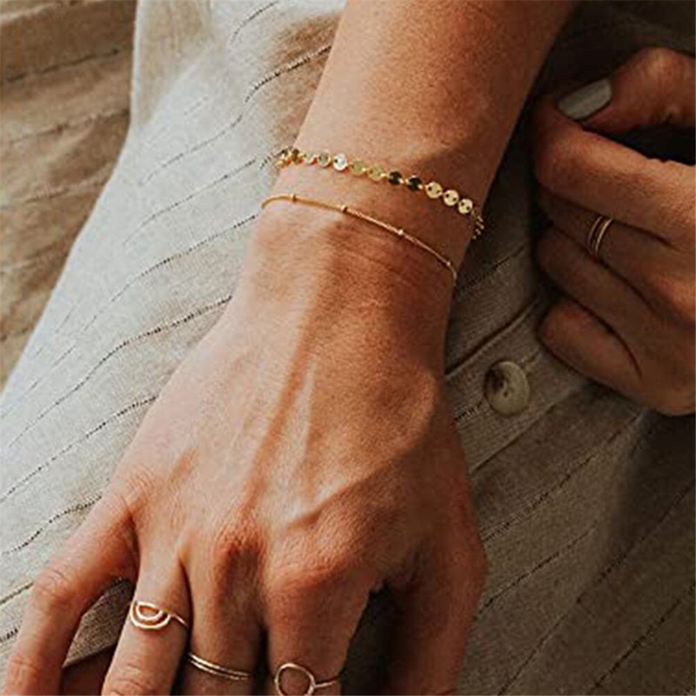 Bracelet de cheville, chaîne à paillettes, en acier inoxydable, deux niveaux, pour le pied, Yoga, pour la plage, breloque, bijoux