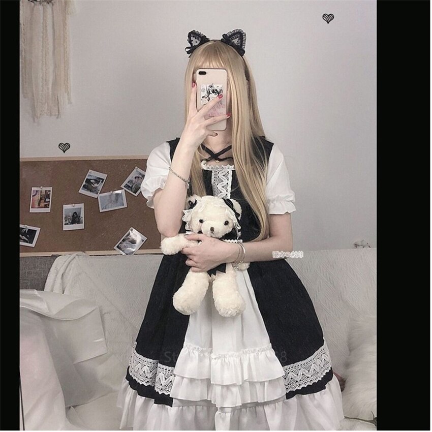 Vestido gótico japonés de Lolita para mujer, ropa europea, Punk, gótico, vestidos victorianos, Kawaii, Lolita, para chicas Harajuku Medieval