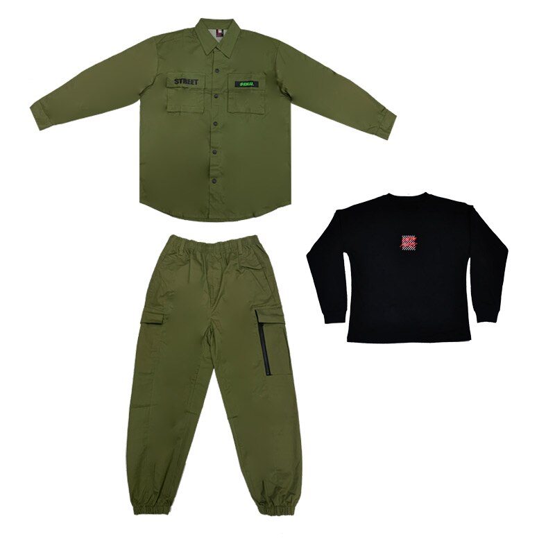 Costume de danse Hip-Hop pour enfants, veste verte, pantalon Hip-Hop, vêtements de danse moderne Jazz Street Dance, tenues de scène, DQS6012,