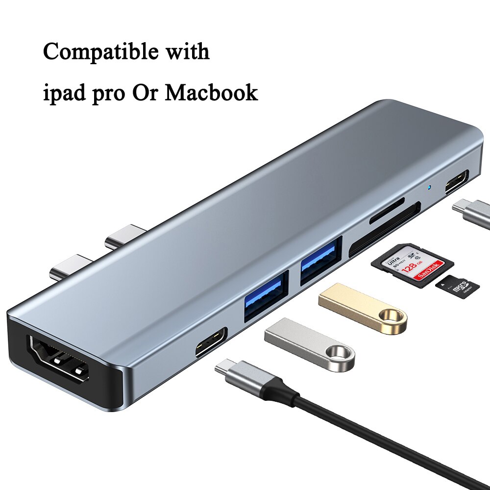 Bezpośrednia stacja dokująca typu C podłączana do adaptera Macbook Pro Laptop Usb 3.0 Hub 5 7 Multiport PD hdmi-compat-Apple: 7 port  2 plugs