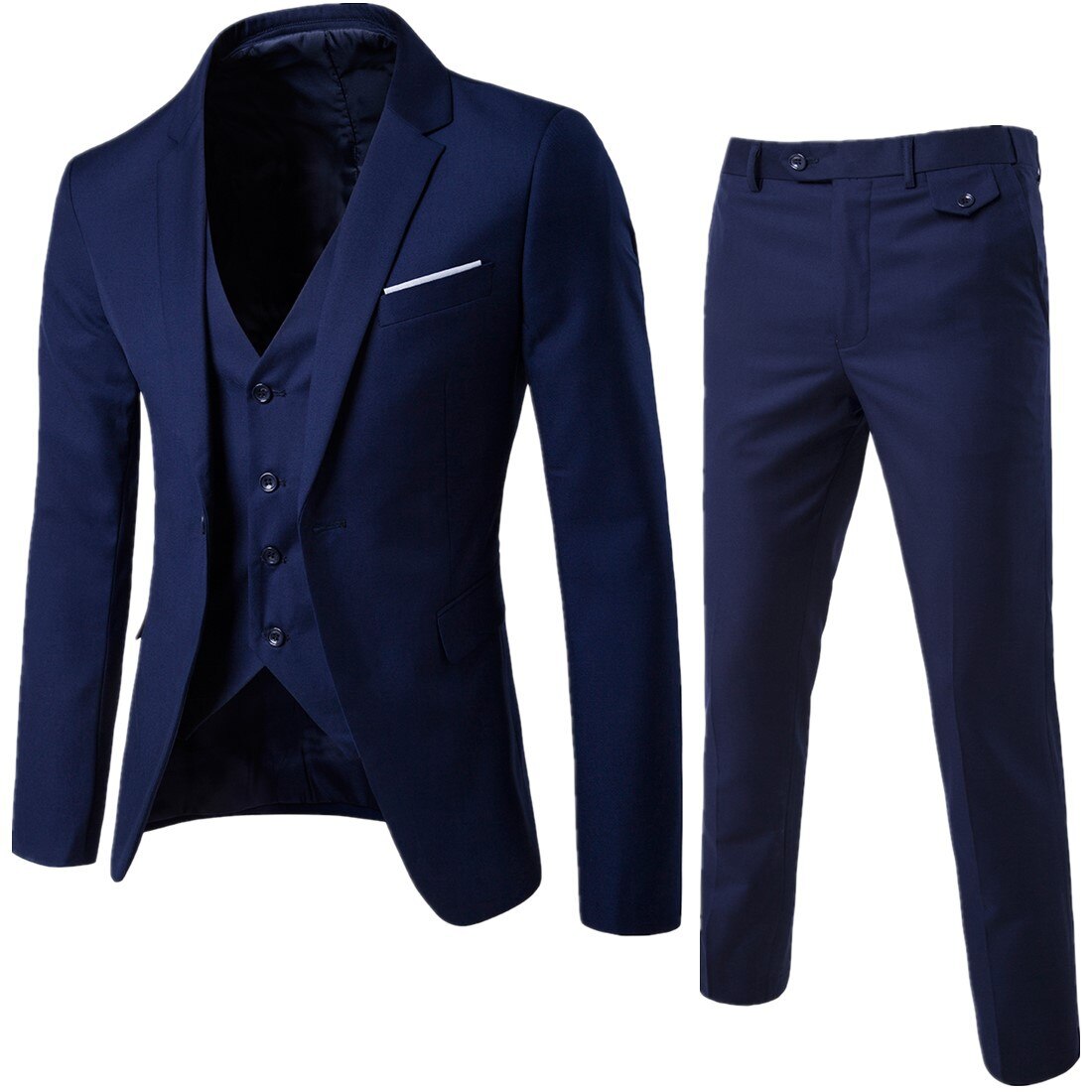 3 Stück Blazer Weste Weste Hosen Social Anzug Männer Solid Slim Fit Herren Hochzeit Blazer Vintage Business Anzug männlichen: Marineblau / M