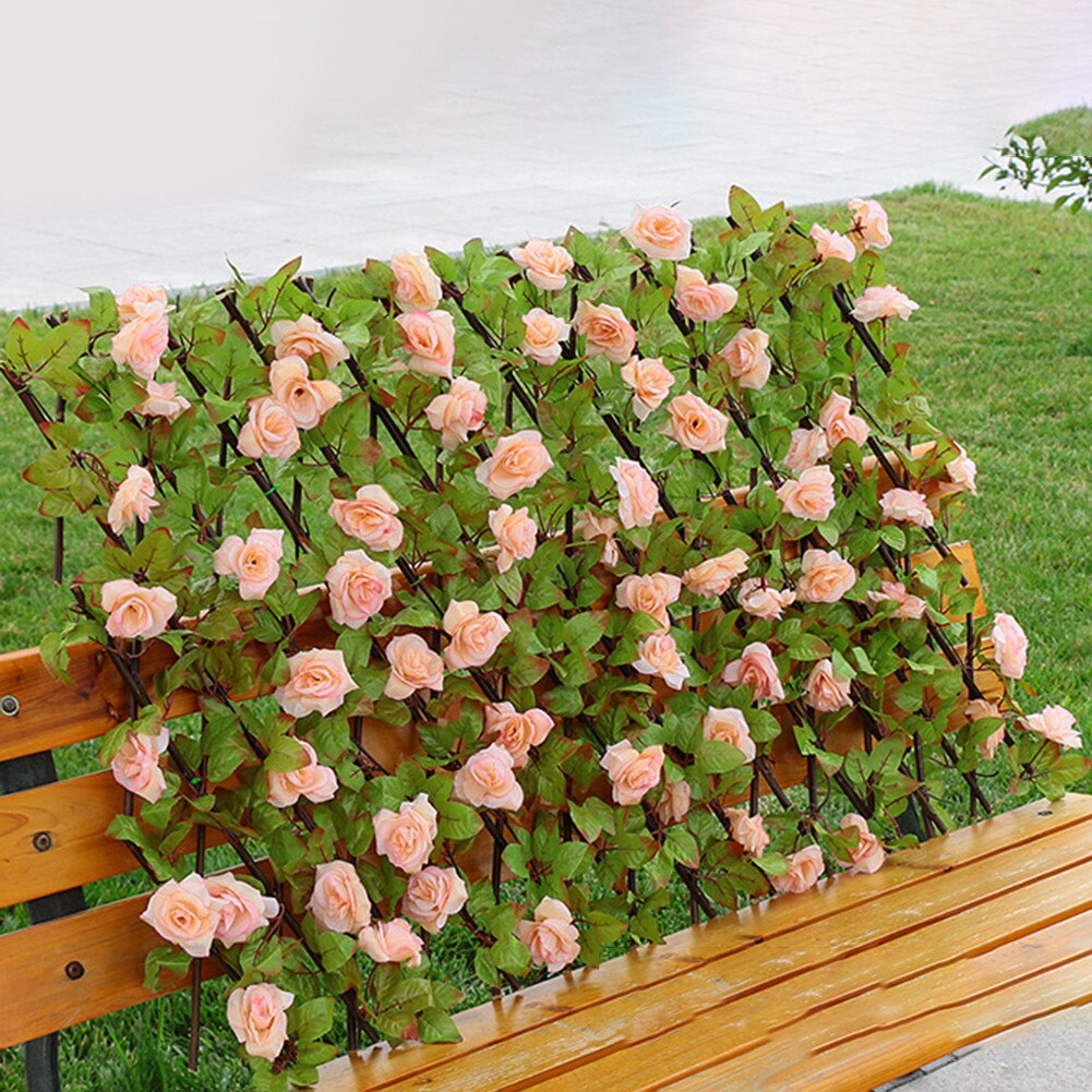 Garden Fence Willow Wooden Hedge With Artificial Flower Leaves Garden Decoration Screening Expanding Trellis Privacy Screen