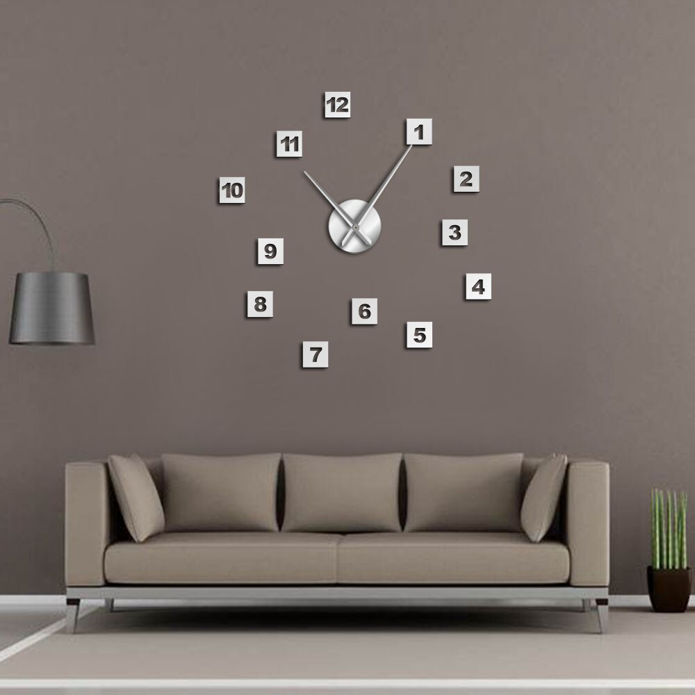 Modern DIY Acrylic Mirror Effect Sticker Wall Clock 3D Giant Wall Clock Living Room Home Decor Long Hands Needle Wall Time Watch