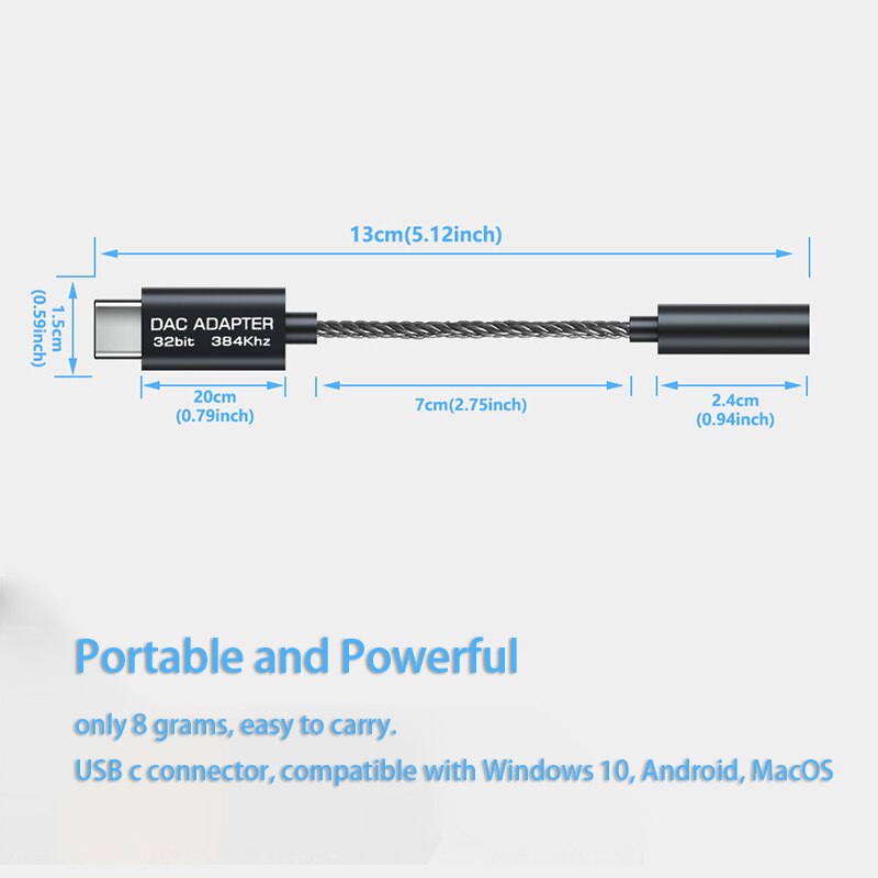 Realtek ALC5686 USB Type C DAC HiFi Digital Headphone Amplifier Amp 3.5mm Output SNR 125dB PCM 32b/384kHz For Android Windows