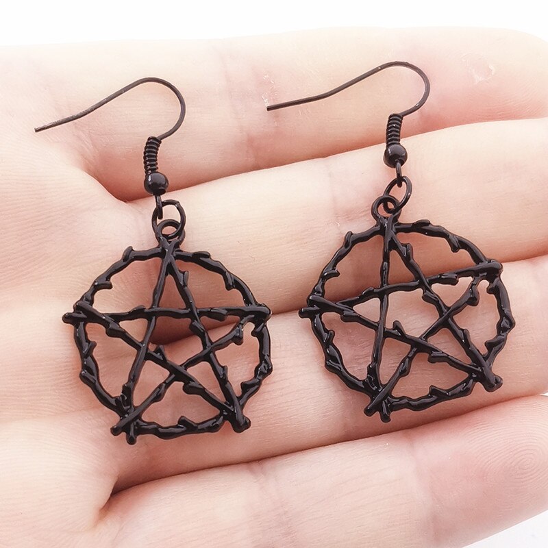 Vintage goth gothic femtakkede stjerne dangle øreringe til kvinder trendy punk 90s egirl grunge goblincore emo tilbehør: Sort