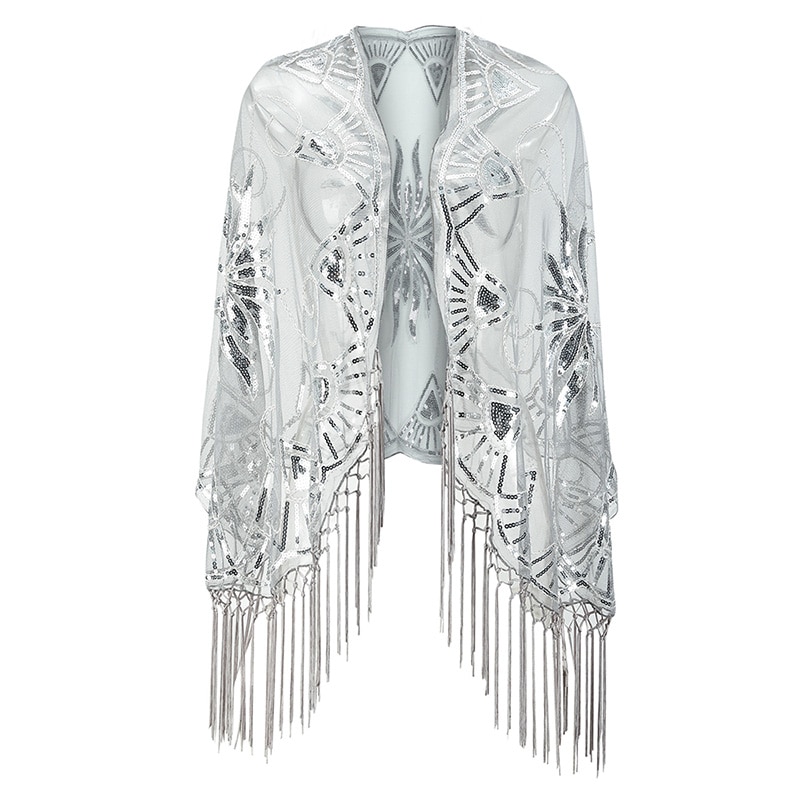 floral paljetter perler frynser kveld pakke inn kamskjell fest brudesjal bolero klaff mesh bryllup deksel  opp 1920s skjerf