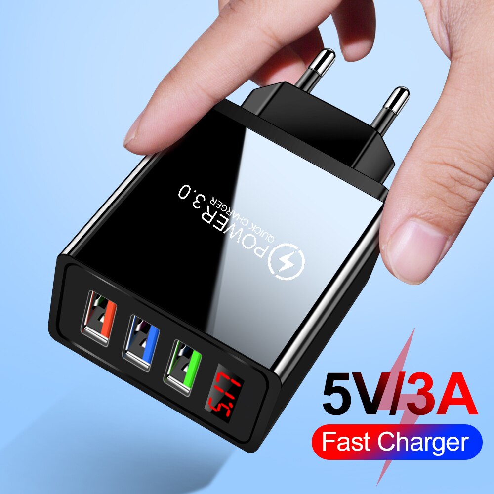 Ładowarka USB 5V 3A szybka ładowarka do telefonu QC 3.0 do Samsung S20 iPhone Xiaomi telefon komórkowy wyświetlacz LED 3 porty ładowarka ścienna Adapter