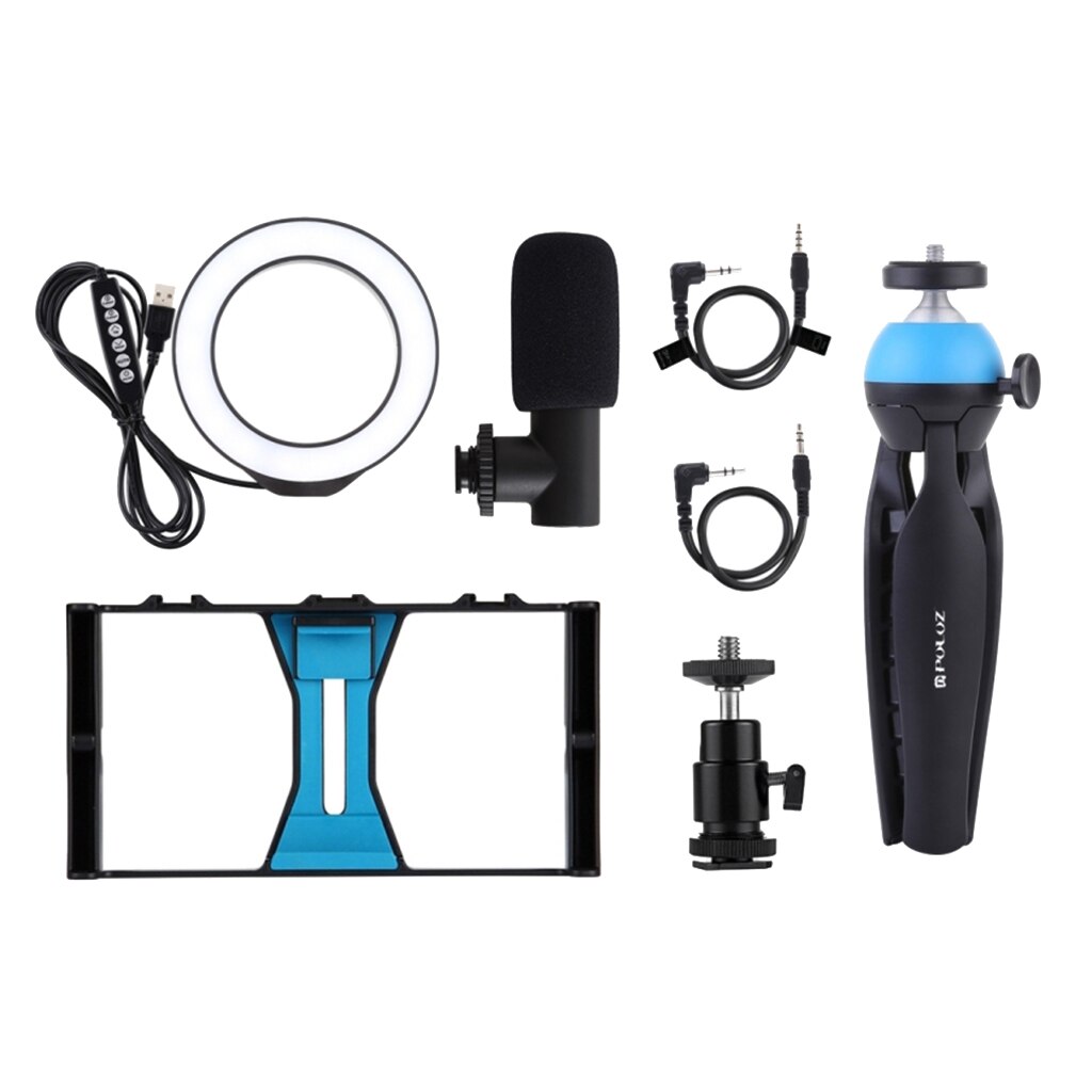 Smartphone Rig Outdoors Video Camera Cage Microphone Mount Film Grip: Blue