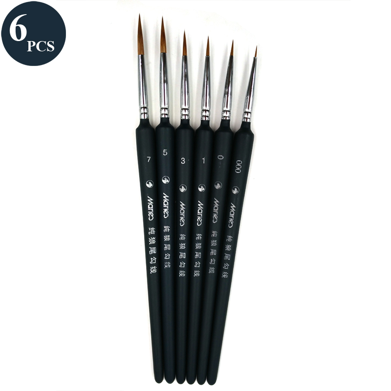 Premium penselsæt sable hår miniature krog line pen til detaljer kunst maleri pensel kunst negle tegning kunst forsyninger: 6 stk sæt