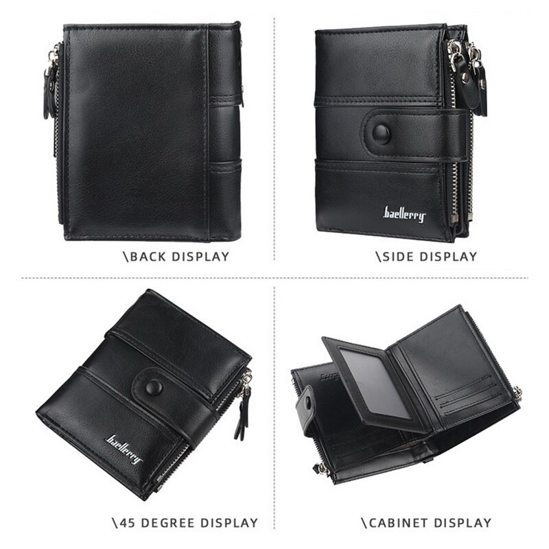 Baellery vintage curto carteira masculina de couro duplo zíperes multifunction business wallet men coin pocket alta qualidade masculino bolsa