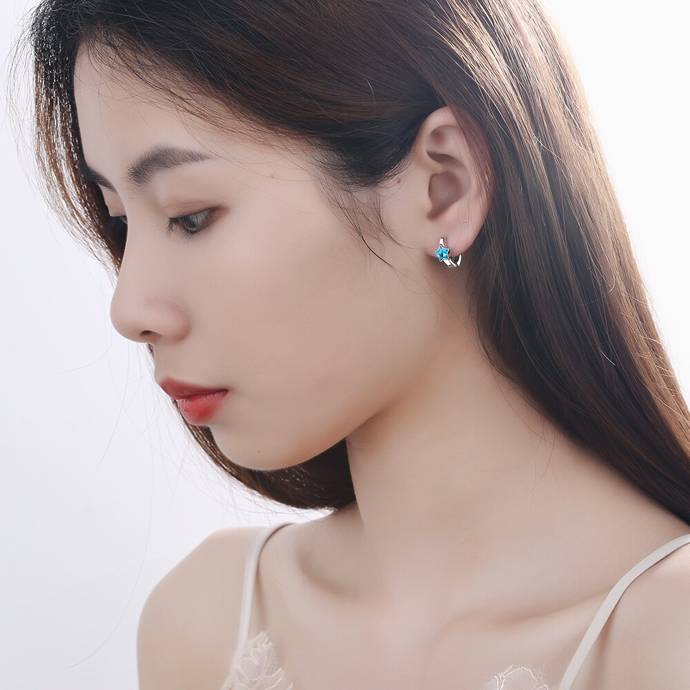 Baby Princess Blue Crystal Zircon orecchino a cerchio a stella carino per bambina ragazza donna bellissimo anello Huggies orecchino corea gioielli Arete