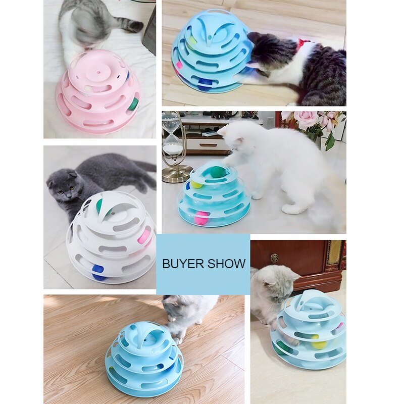 Three Levels Pet Cat Toy Tower Tracks Disc Cat Intelligence Amusement Triple Pay Track Cat Toys Ball Training Amusement Plate