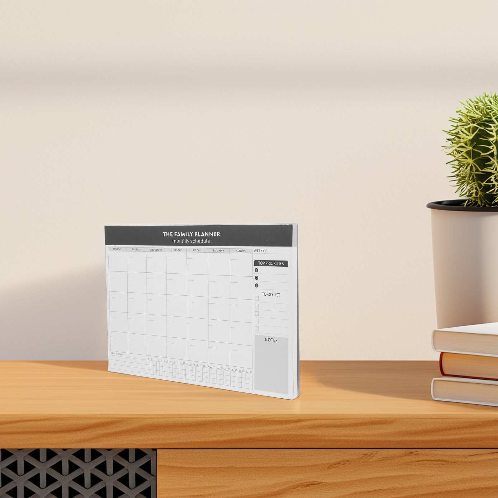 Monthly Planner Notepad Undated Weekly Daily Calendar Writable Task Checklist Journal For Office Classroom Black Large Student