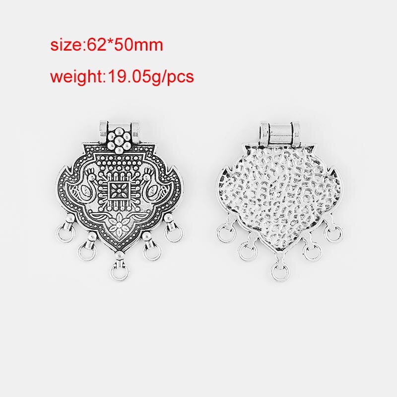 2pcs Ethnic Large Pendant Jewelry Embossed Flower Boho Bohemia Necklace Pendant Connector For Tassel Pendant Jewelry Findings: 3