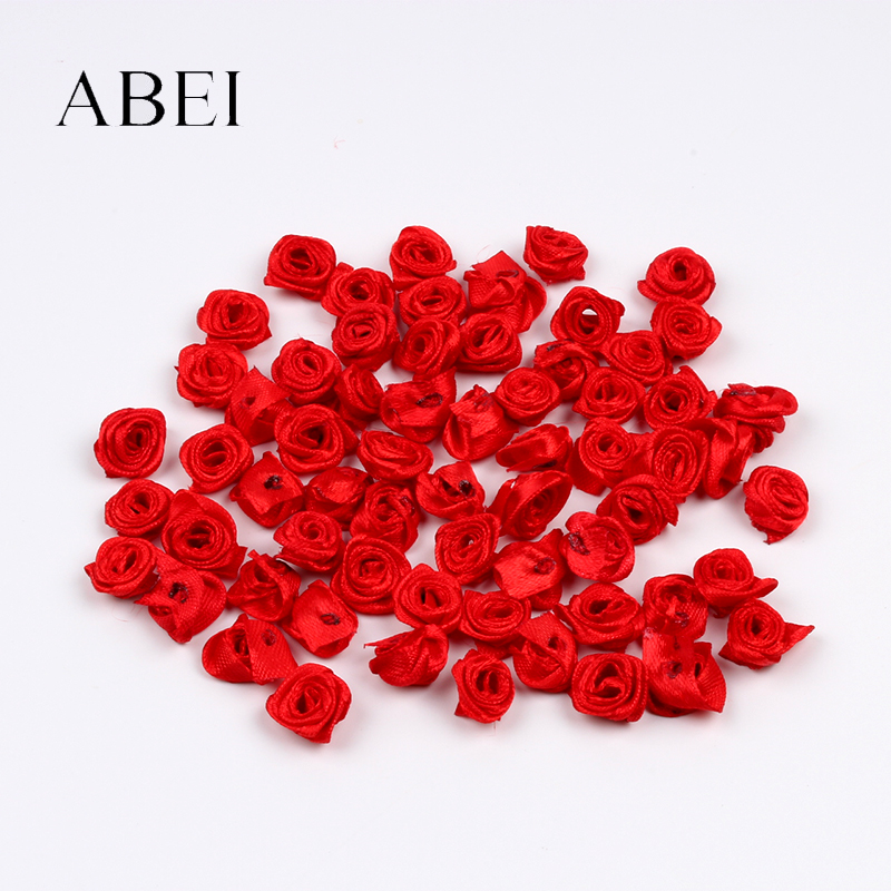 100 stk 15mm mini rød rose kunstigt silkeblomsthoved til scrapbog bryllupsdekoration