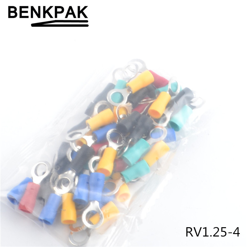 50 stk  rv1.25-4 isoleret ringterminal elektrisk ledningskrympestik awg 22-16: Blandede farver