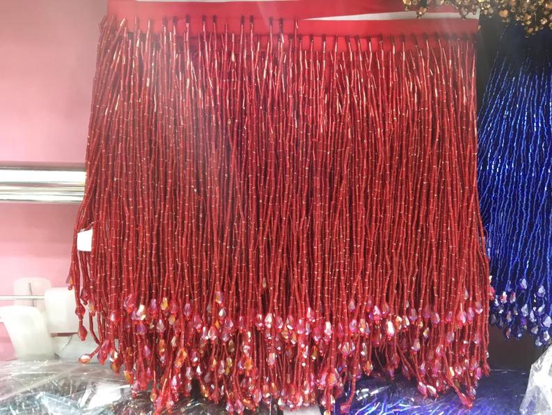Lys rosa tung perle frynser dusk trim for dans kostyme, haute couture kjole trimming perler frynser gull sølv blå