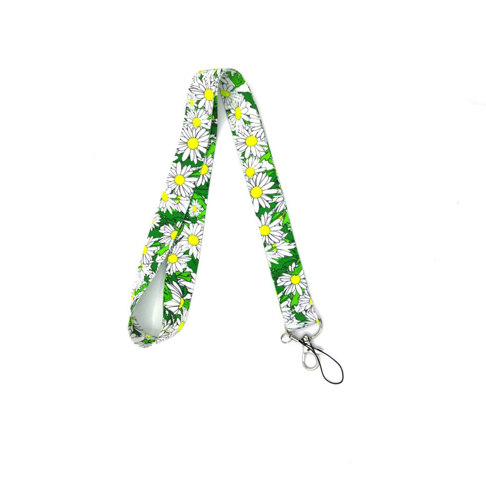 Llavero con correa para el cuello con flores margaritas, cordón para llaves, soporte para tarjeta de identificación, collar, cinta, cordón para colgar, cordones de cuerda