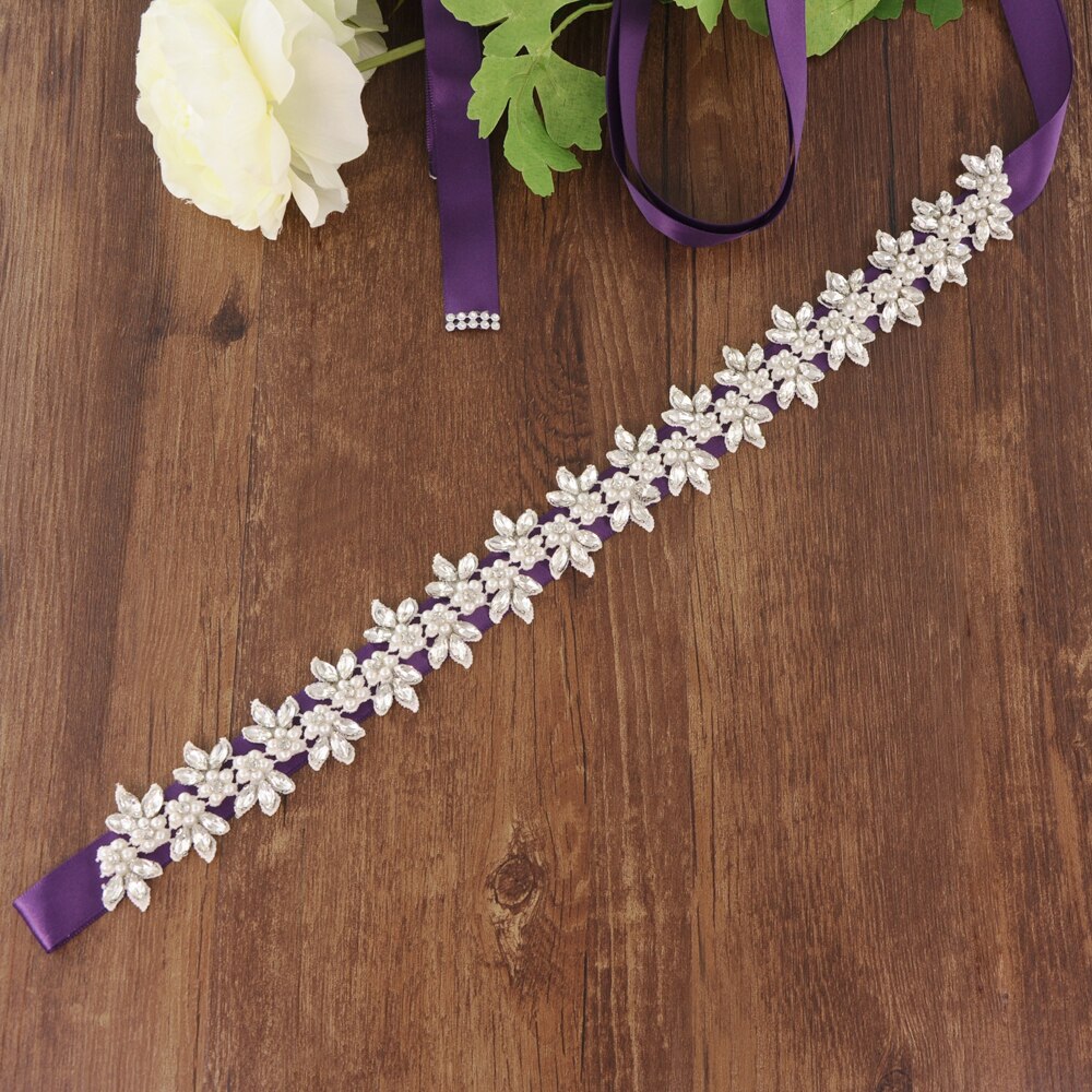 Luxe parelriem voor trouwjurken, bruidsjurkaccessoires, bruidsjurkriem, bruidsmeisjesriem, avondfeestjurkriem, scs 275: Paars