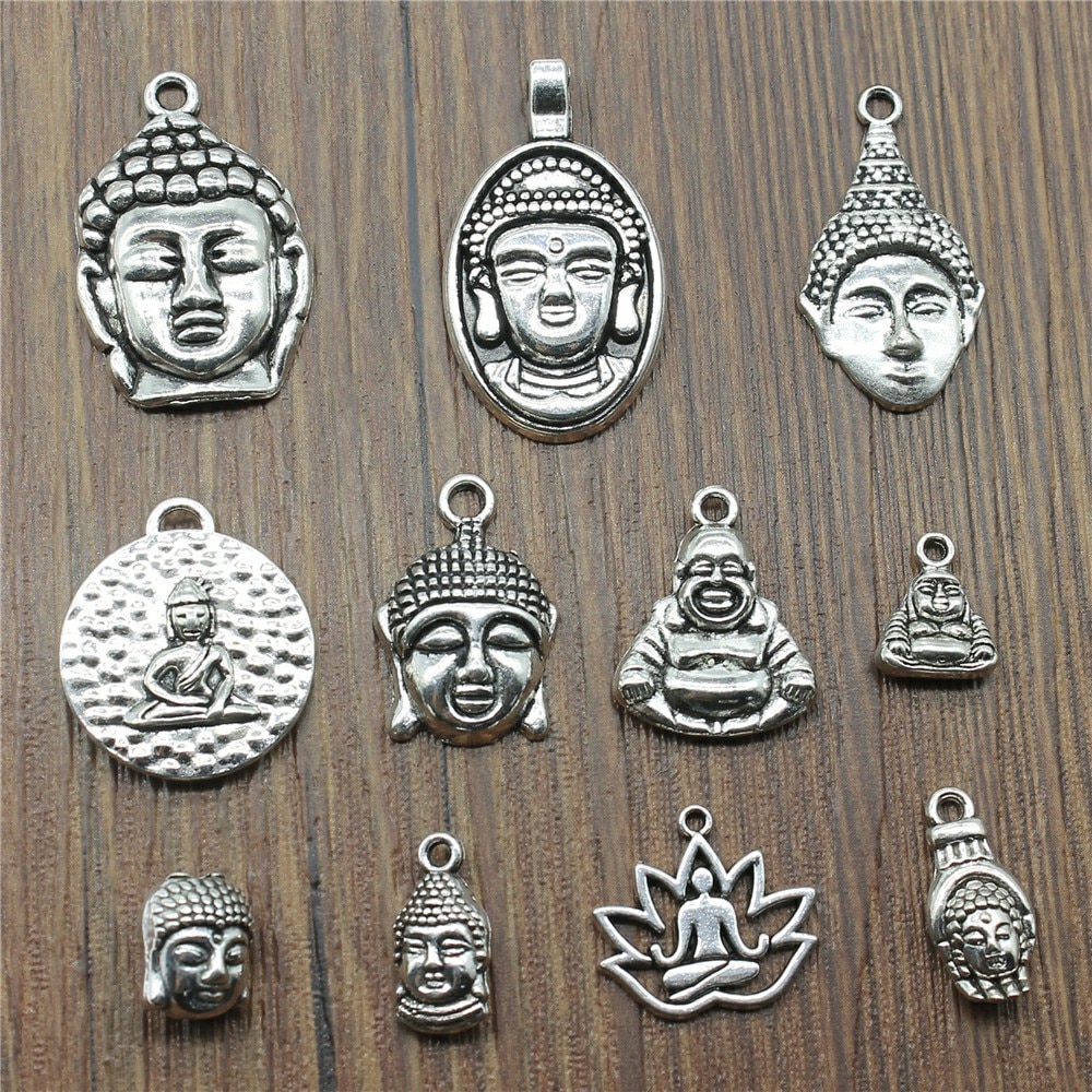 10 stücke Buddha Charme Antike Silber Farbe Buddha Statue Anhänger Reize Buddhismus Buddha Charme Für Schmuck Machen