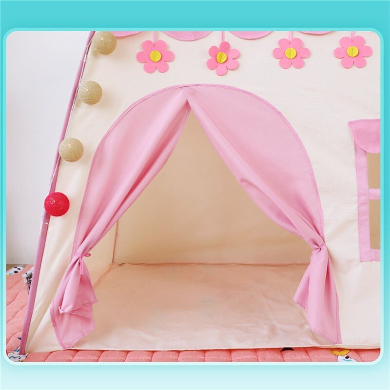 1.3M Draagbare Kind Tent Wigwam Vouwen Kinderen Tenten Tipi Baby Speelhuis Grote Meisjes Roze Prinses Kasteel Kind Kamer decor
