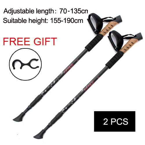 1/ 2Pcs Nordic Trekking Hiking Poles Walking Sticks Telescopic Baton Ultra Walking Canes With Rubber Tips Adjustable Bands: 2 pcs black