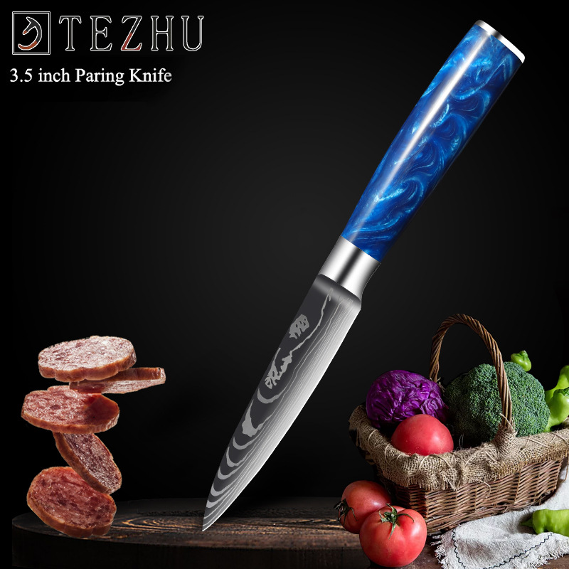 8 Inch Chef's Knives Japanese Santoku knife Damascus Knife 7Cr17mov High Carbon Stainless Steel Vegetable Meat Cooking Knife: 3.5in fruit knife