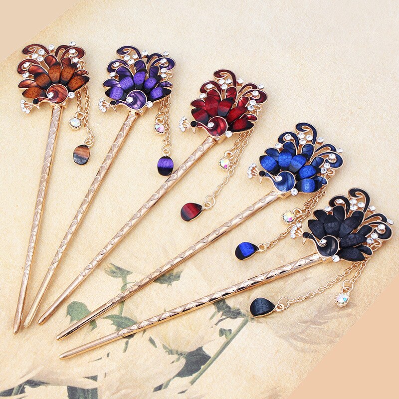 Vintage Hair Stick Pick Chinese Style Chopsticks Ethnic Hair pin Women Hairpins Metal Rhinestone Hair Clip Jewelry Accessories