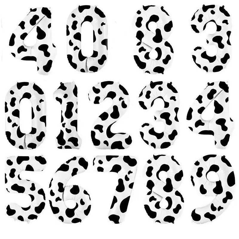 40 cali Krowa Nadruk 1 2 3 4 5 6 7 8 9 0 Cyfrowy balon z numerem Chłopiec Dziewczyna Krowa Farma Stodoła Motyw Dekoracja urodzinowa